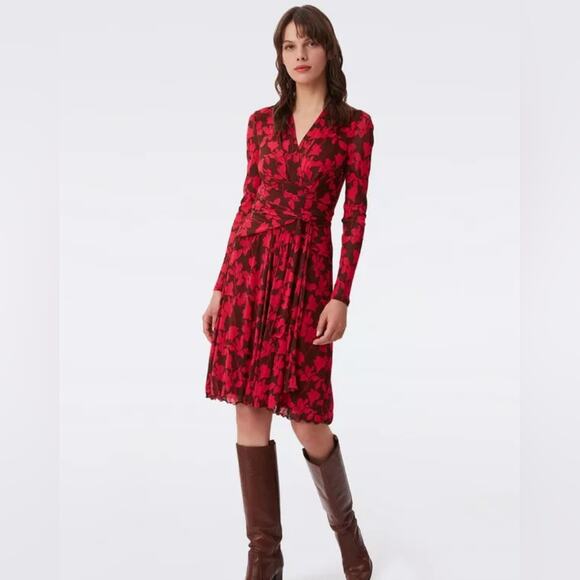 Diane Von Furstenberg Pink Brown Brenda Wrap Dress Medium - Picture 1 of 10